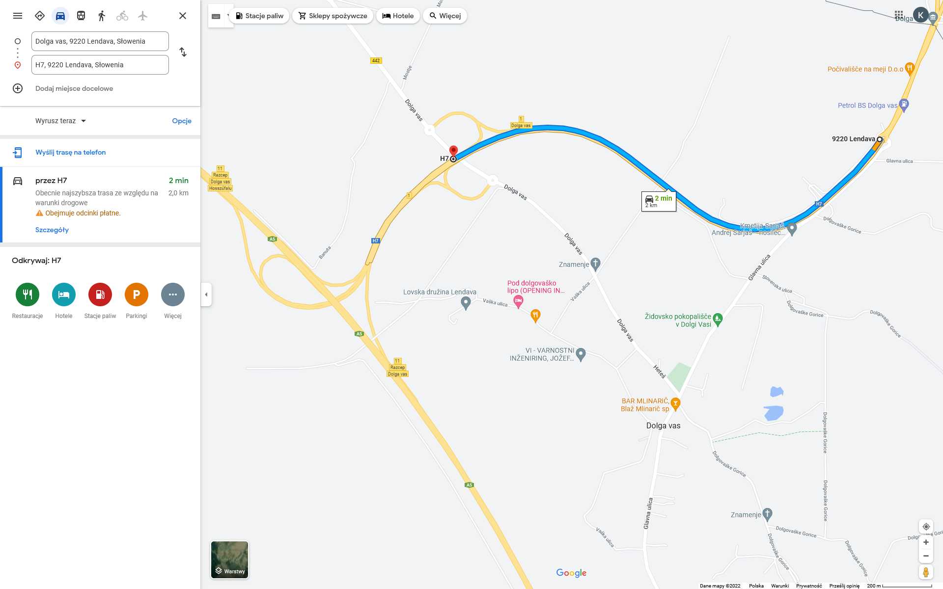 Długość odcinka 2024 m Rondo - Dolga Vas.jpg