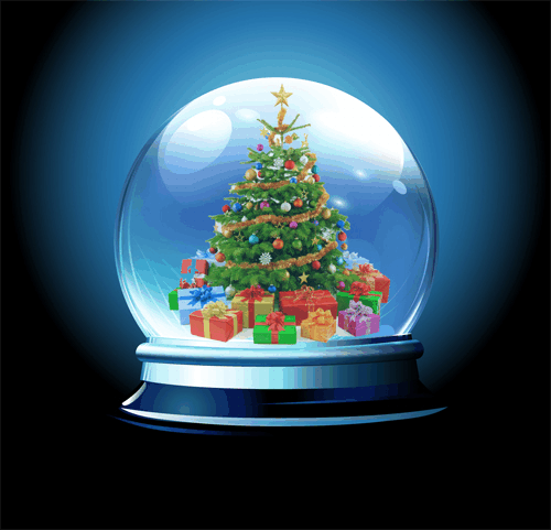 kula na ciemnoniebieskim tle wraz z choinką.gif